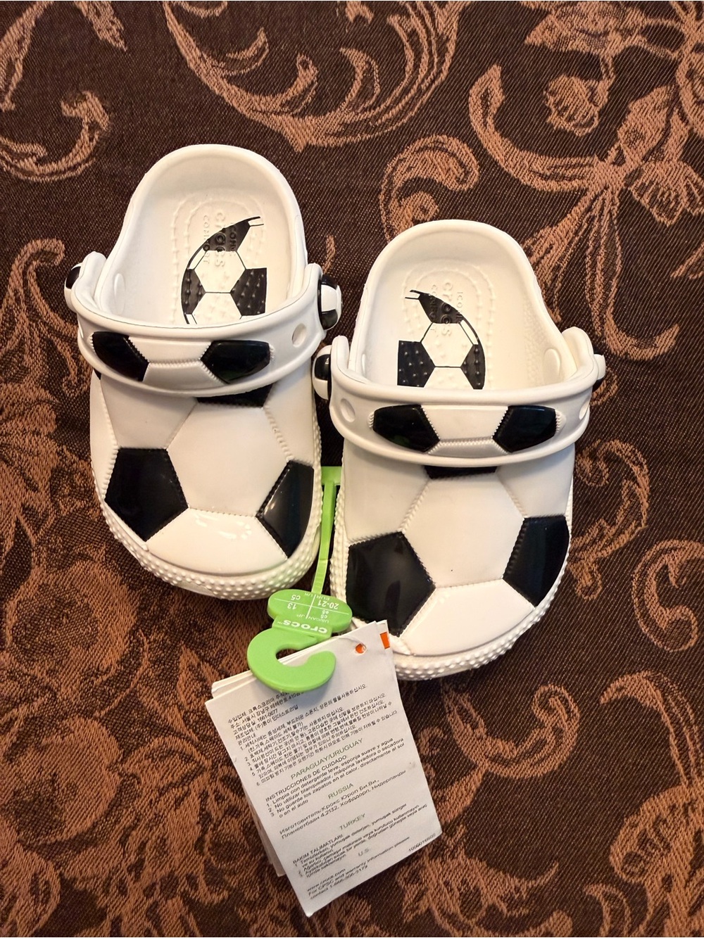 Kids Soccer-Print Clog Sandals - White & Black